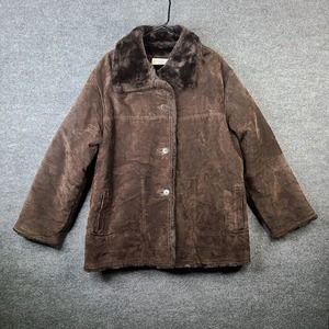 VTG Jones New York Jacket Womens Large Brown Suede Leather Faux Fur Lined Heavy